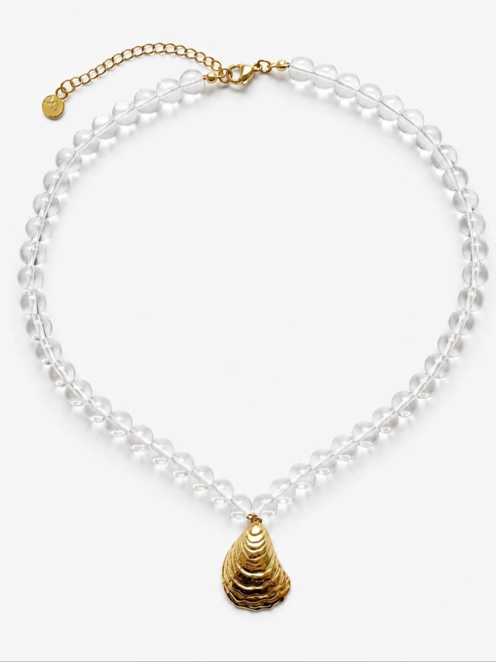 New mayamar clear beaded 24kt Gold dipped Shell Pendant  Necklace